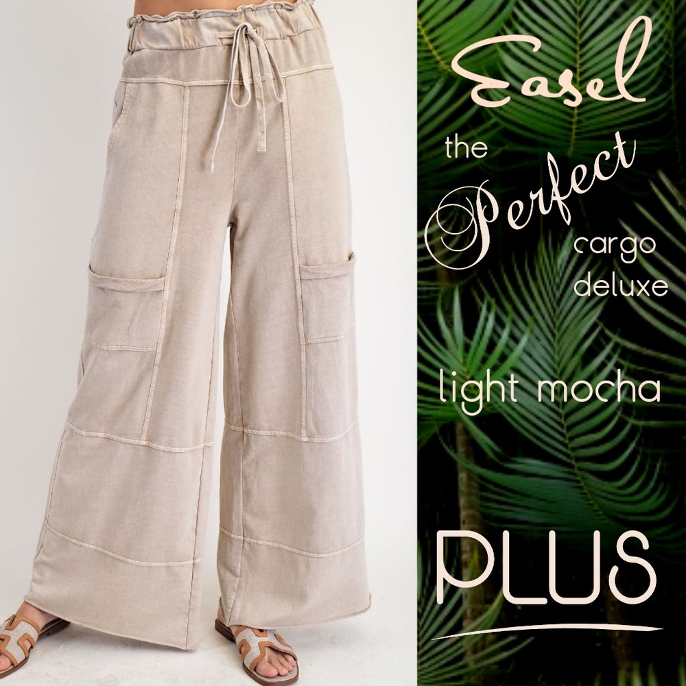 EASEL "Perfect Cargo Lux" Terry Knit Mineral Washed Flared Leg Raw Hems & Seams